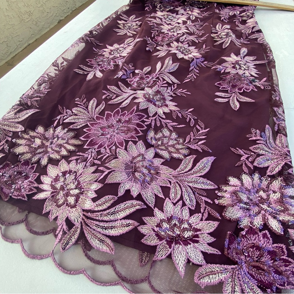 NEW Alex Evenings Embroidered Floral Lace Cocktail Dress Cap Sleeves Size 6 Plum - Picture 10 of 14